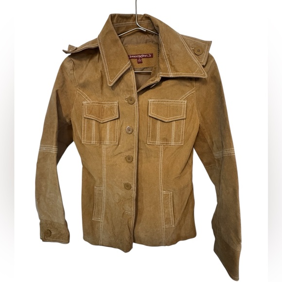 Jennyfer J Jackets & Blazers - Y2K Retro Jennyfer J Tan Brown Button Up Women's M Leather Utility Jacket